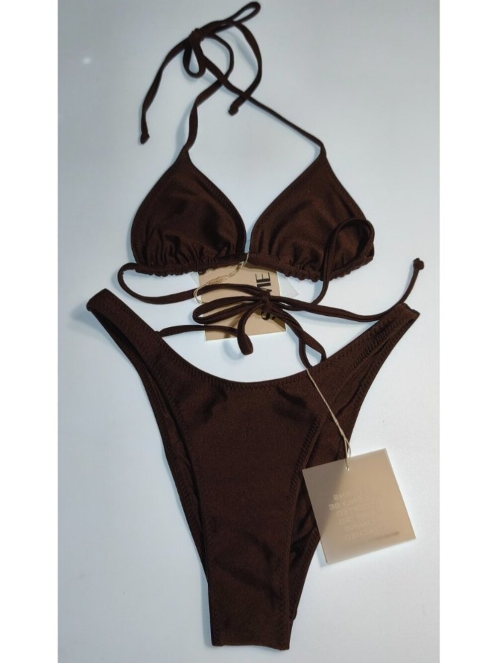 SAME Swim Brown Shiny Metallic Triangle Bikini Set XS New With Tags 90s